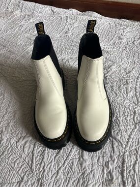 Dr. Martens White Leather Chelsea Boots with Black Sole